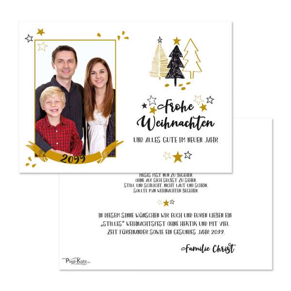 Weihnachtskarten mit Foto und modernem Design in gold und schwarz